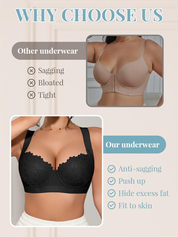 Women's Comfort Push Up Lace Bra Elegant Sexy Lace Bra with Underwire Cups Non-Removable Pads Support Design Adjustable Straps