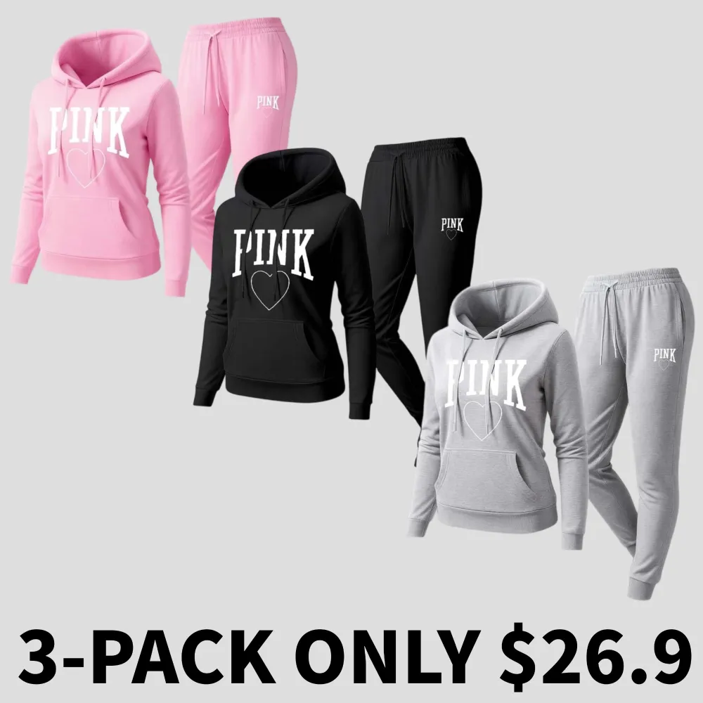 Women's Pink Heart Print Sports Pants Set