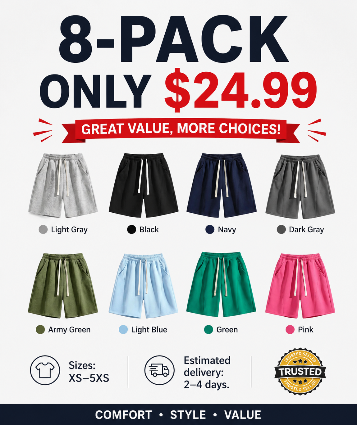 (4-Pack)Men's Solid Pocket Lightweight Breathable Casual Workout Shorts