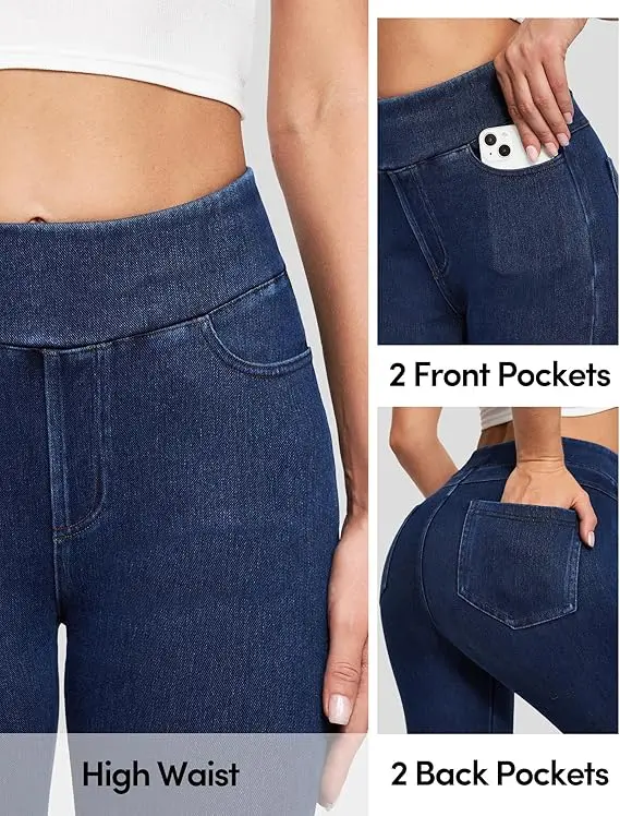 Women's High-Waisted Soft Stretch Cropped Pants with Pockets