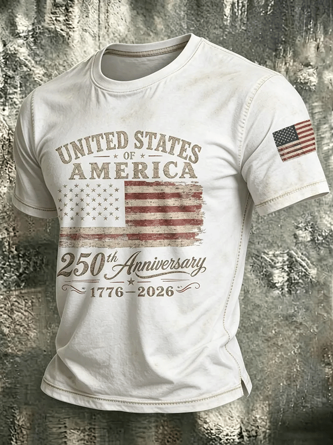 Men's USA 1776-2026 Freedom Printed Casual T-shirt