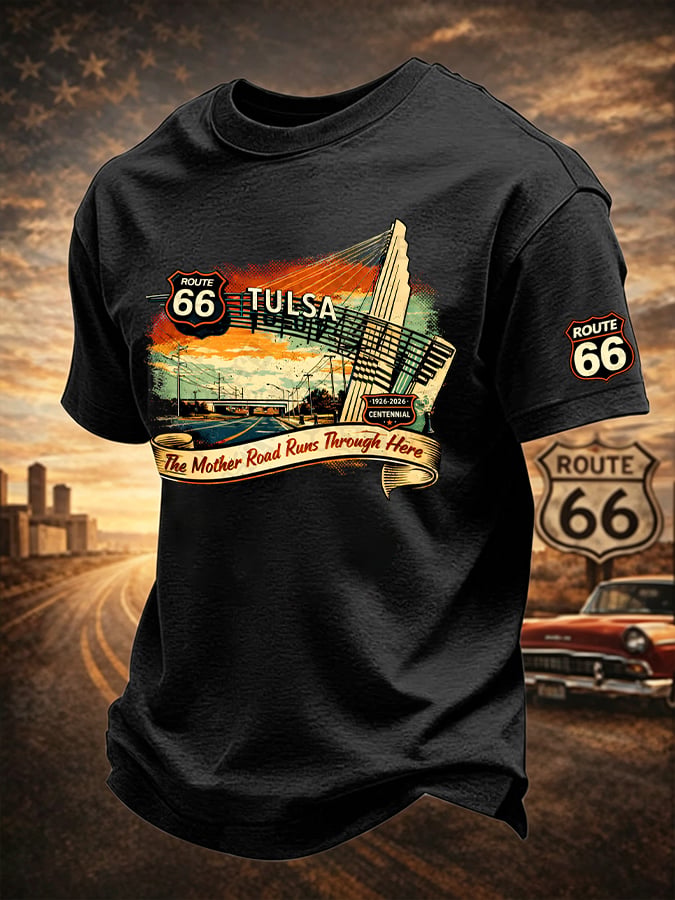 Men's Route 66 Centennial Mother Road Print Round Neck T-shirt
