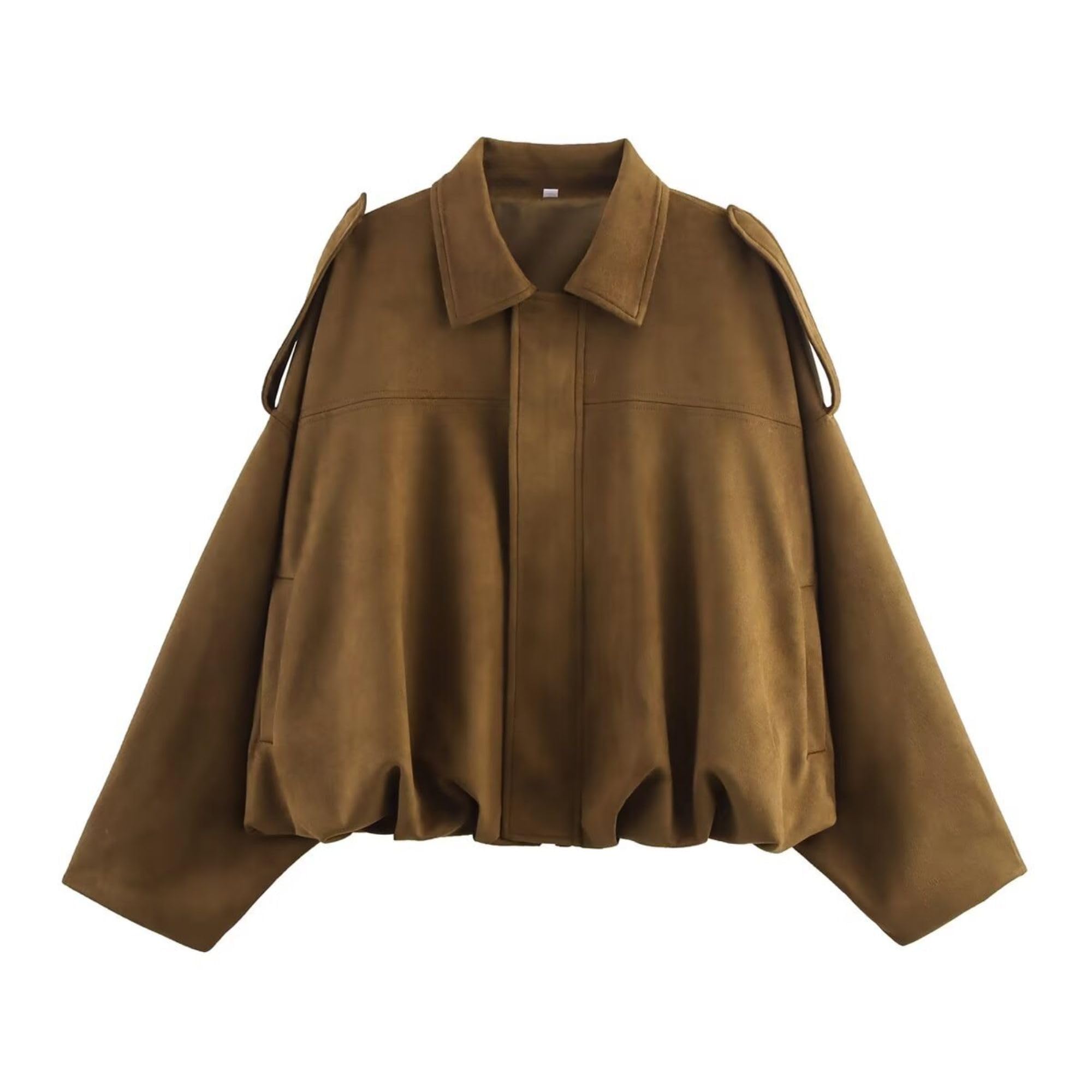 Xunger Women's Faux Suede Bomber Jacket Spring Lapel Pilot Coat Casual Oversized Long Sleeves Trendy Streetwear Outerwear