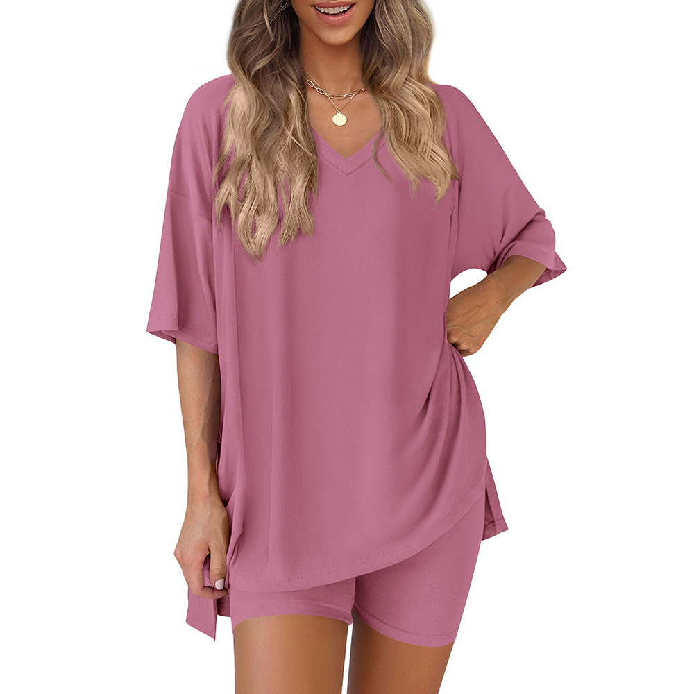 Women 2 Piece Lounge Set Casual Oversized Shirts Biker Shorts