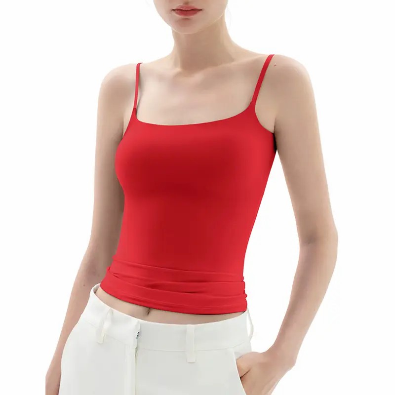 Spaghetti Strap Tank Top, Double Layer Not See-Through Cami, Buttery Soft Stretchy Top