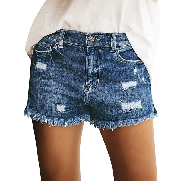 Women's Casual Mid Rise Denim Shorts Stretch Ripped Raw Hem Jean Shorts Basic Fitted Bottom for Summer