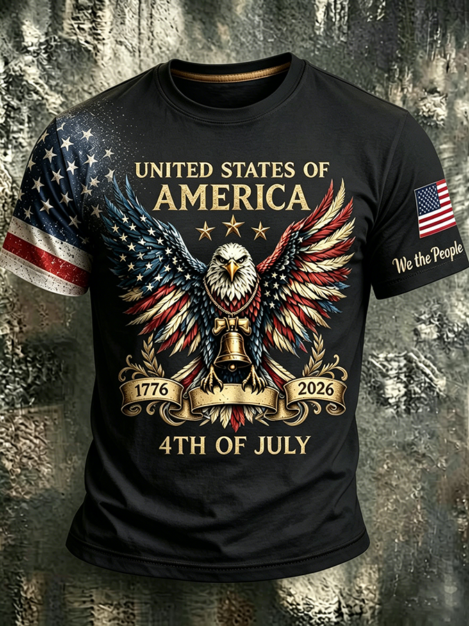 Men's casual American Eagle commemorative round neck T-shirt