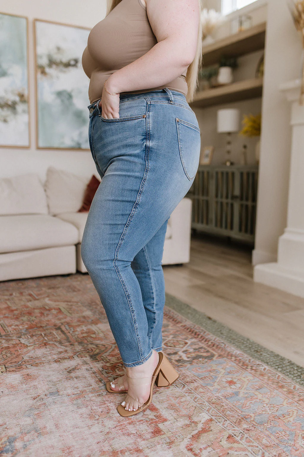 High Rise Control Top Shield Pocket Skinny Jeans