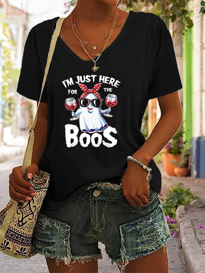 Women's Just Here for the Boos Ghost Halloween Casual T-Shirt