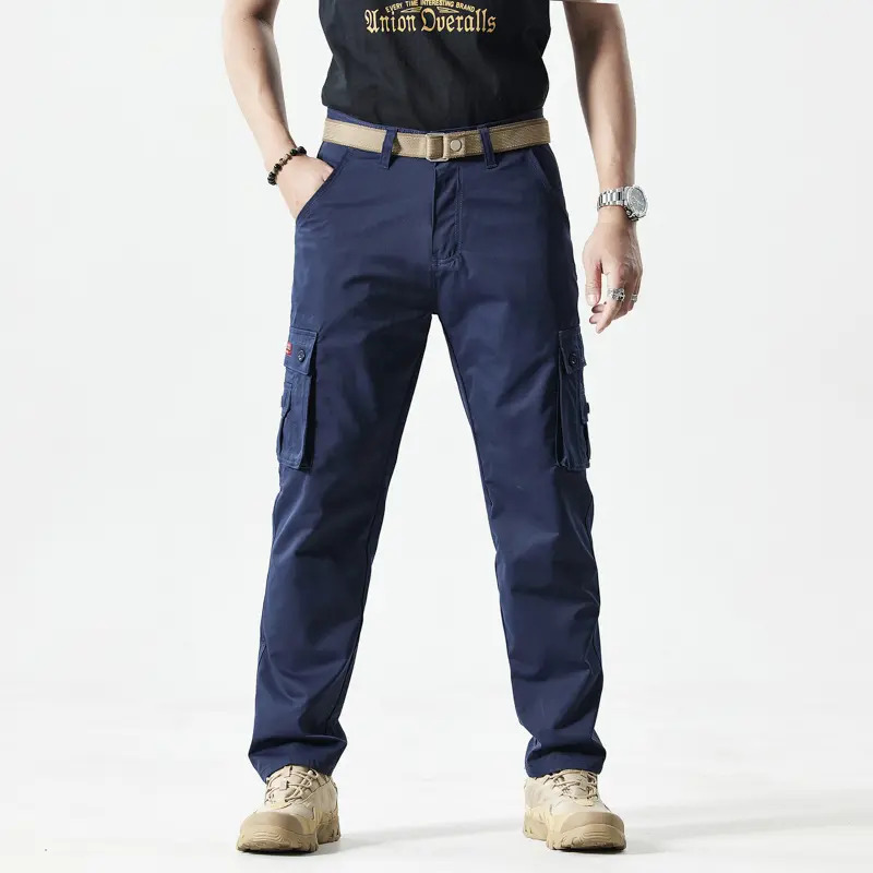 Men's Slim-Fit Solid-Color Straight-Leg Cargo Khakis—Multi-Pocket Trousers for Casual Daily Wear