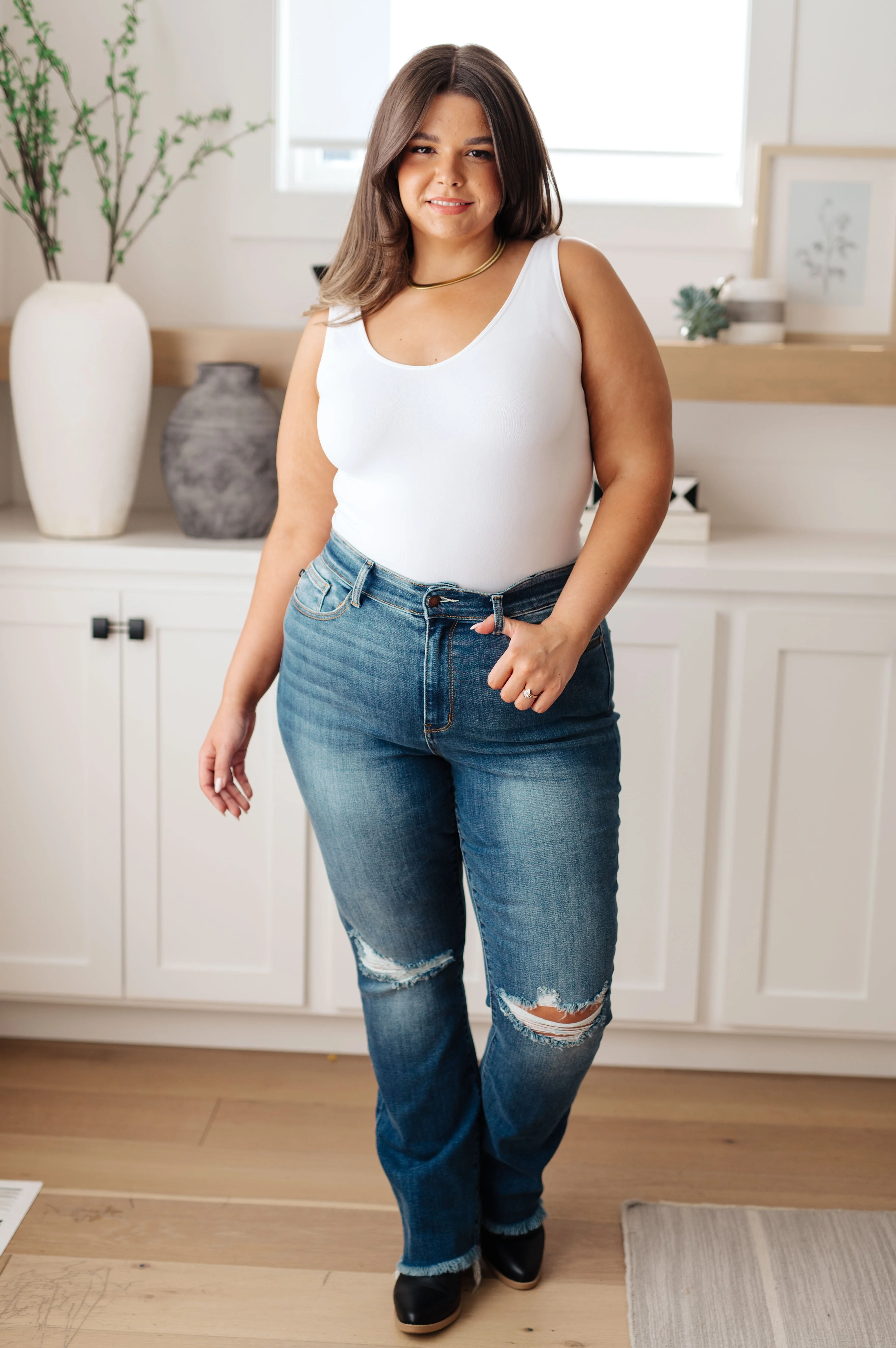 Blue Morgan High Rise Distressed Straight Jeans