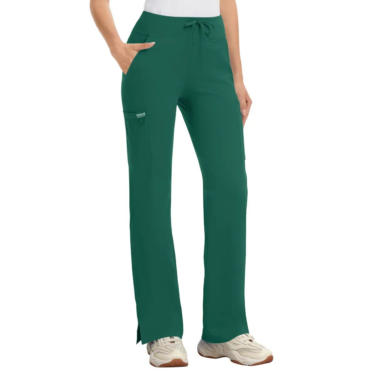 Yoga Scrub Pants Women High-Rise Straight Leg Uniform Cargo Bottom with Yoga Waistband,5 Pockets&4-Way Stretch,summerwins