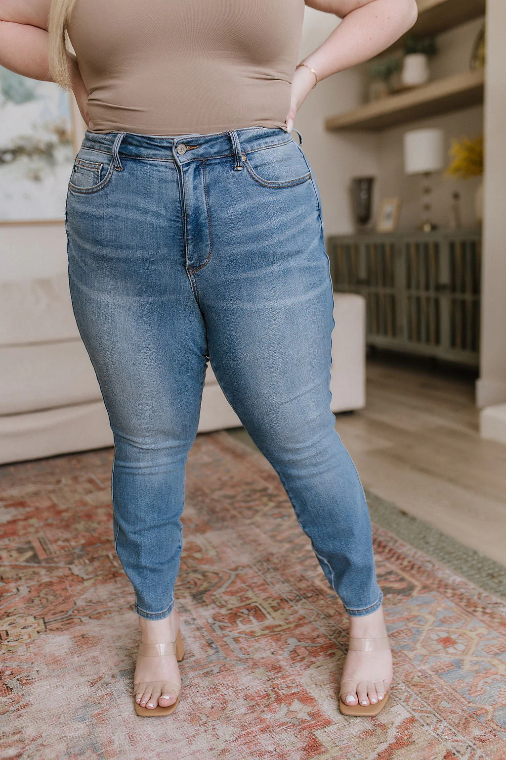 High Rise Control Top Shield Pocket Skinny Jeans