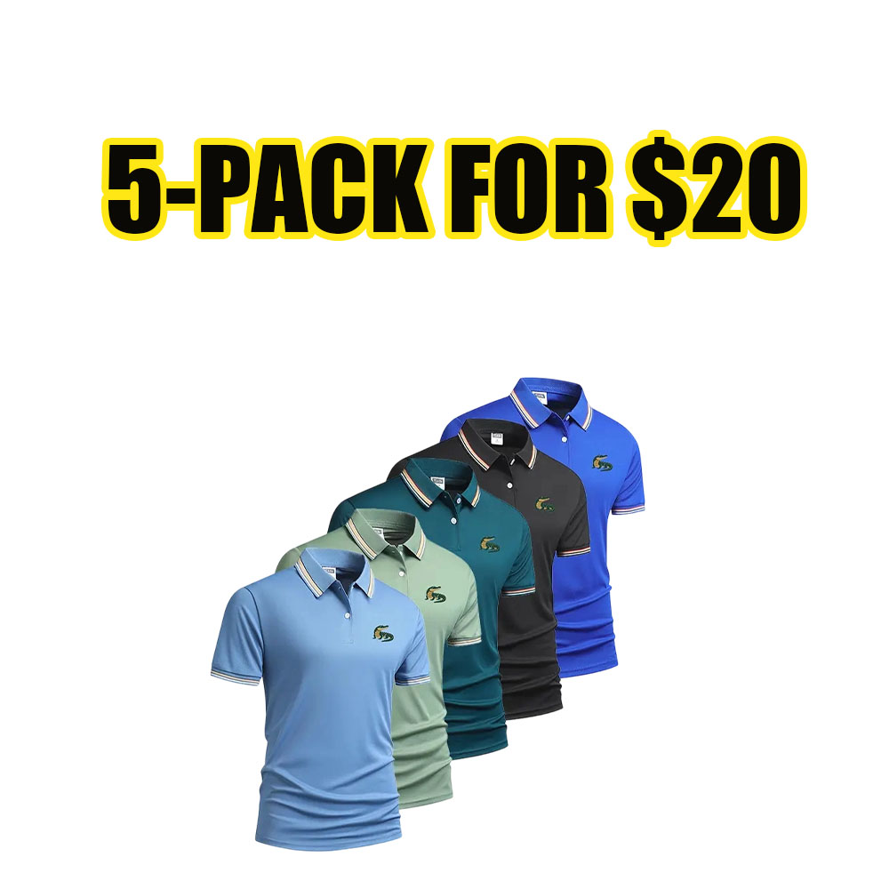 Men's Quick-Dry Alligator Print Polo Shirt 5-Pack