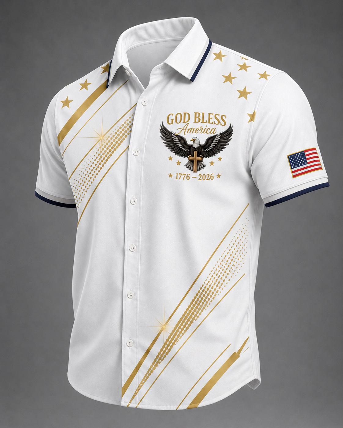 Men'S Casual American 250Th Anniversary Personalized Printed Lapel Shirt