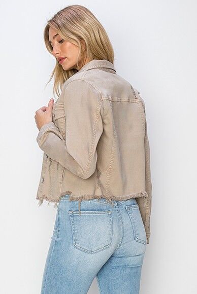 Full Size Raw Hem Button Up Cropped Denim Jacket Plus Size