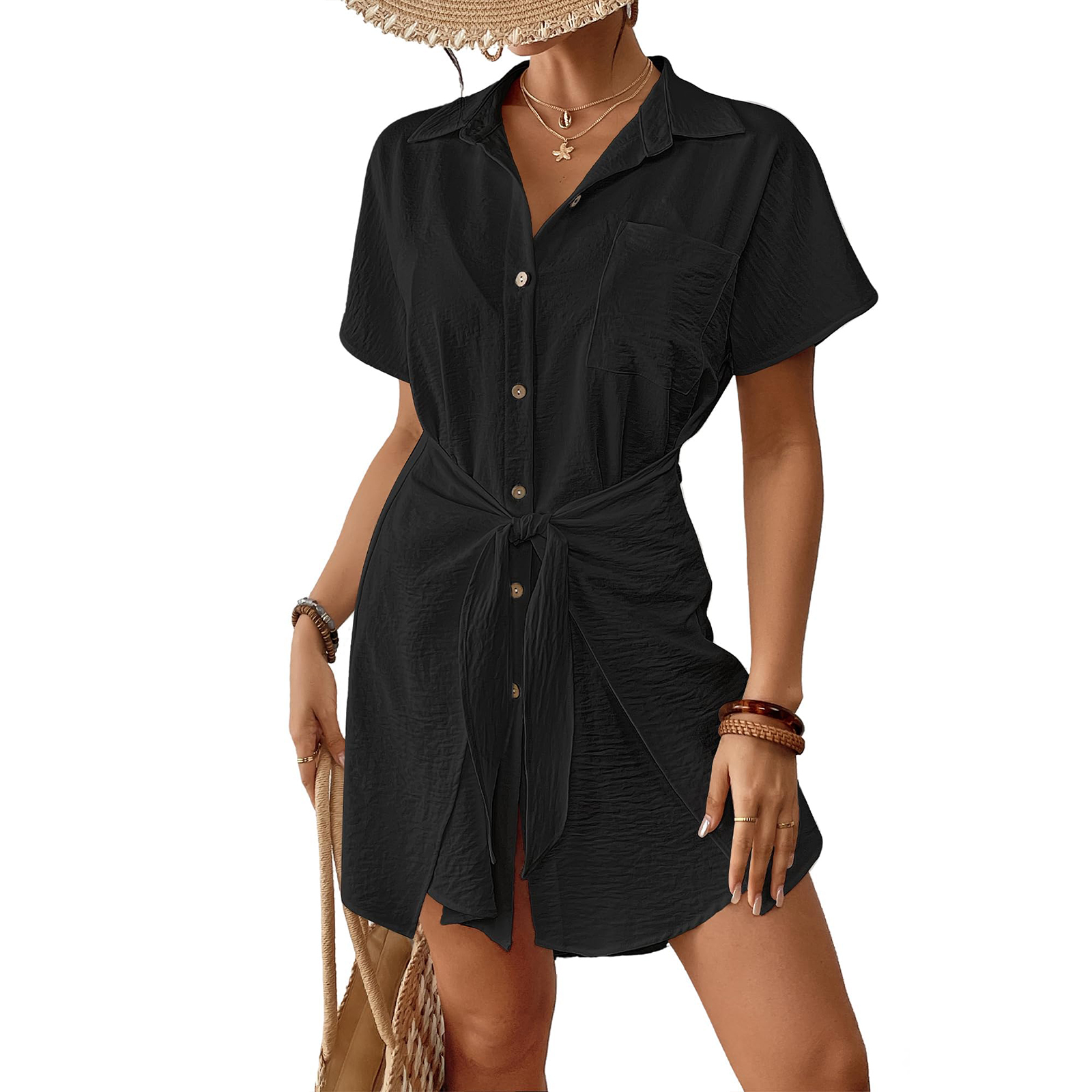 🌴 Women's Short Sleeve Tie Front Swimsuit Cover Up