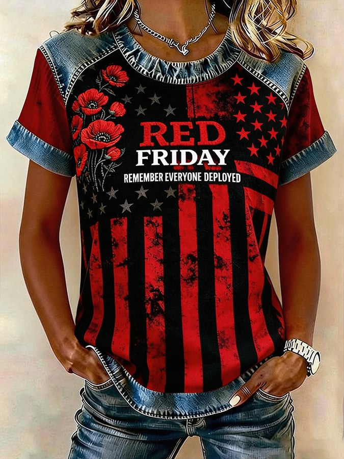 Women'S Red Friday Printed Short-Sleeve T-Shirt