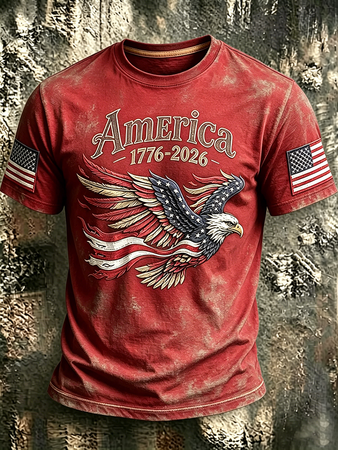 250Th Anniversary Eagle Printed Washed Round Neck T-Shirt From The United States