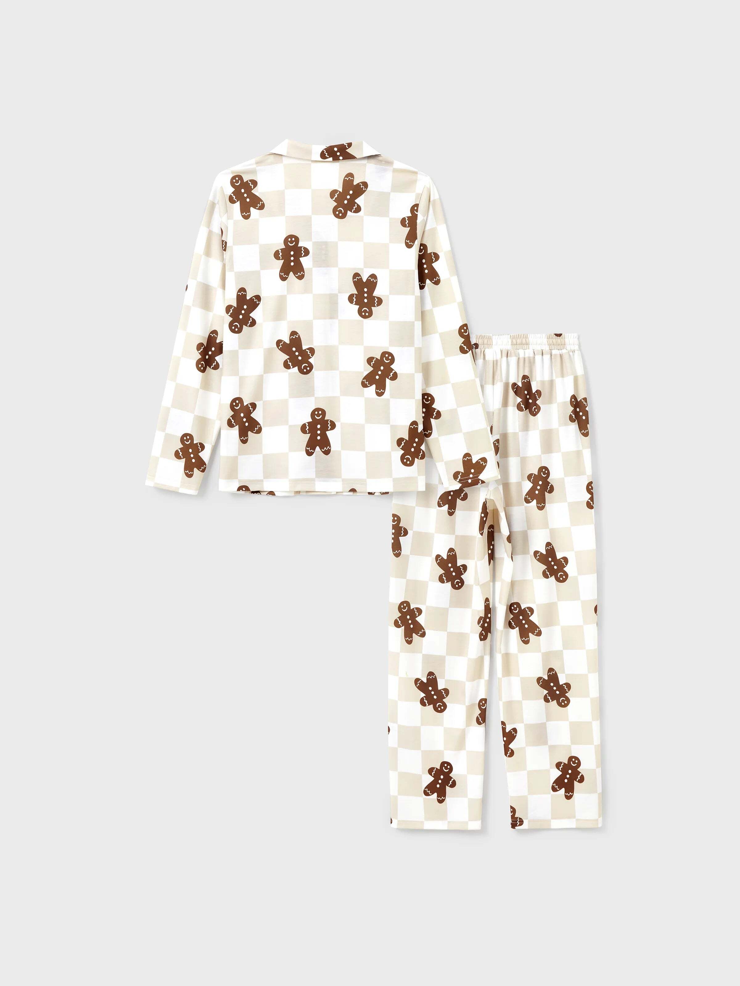 Christmas Matching Family Pajamas Set Block checkered Gingerbread Print PJS with Christmas Socks Khaki