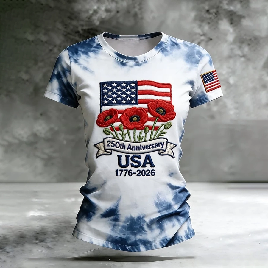 Women'S Casual Floral 250Th Anniversary Celebration Printed Round Neck T-Shirt In The United States