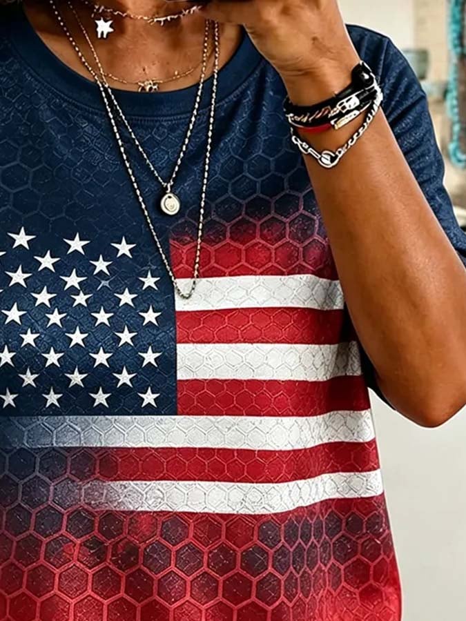 Women'S Casual Independence Day Print Top