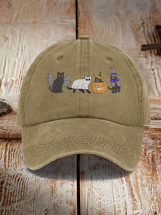 Unisex Halloween Black Cat Pumpkin  Print Hat