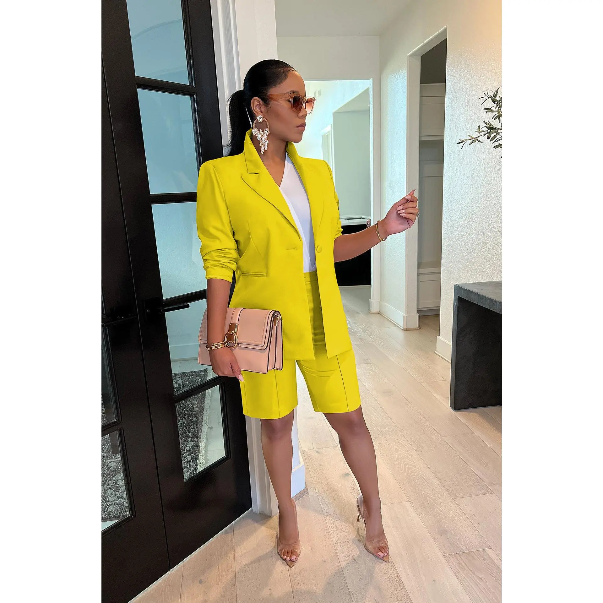 Women's Suit Set Jacket and Shorts Two-Piece Casual Blazer