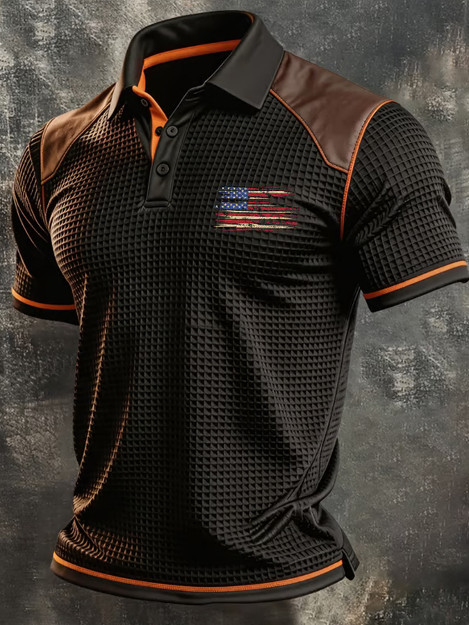 Men'S Casual Retro Patriotic Short Sleeved Polo Shirt