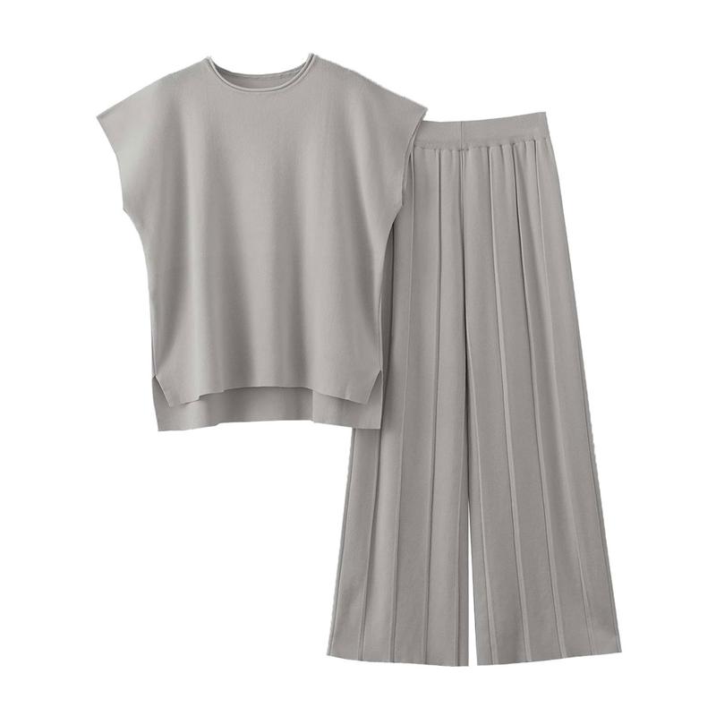 Women's 2-Piece Knit Sweater Set – Pullover Vest & High-Waisted Pants