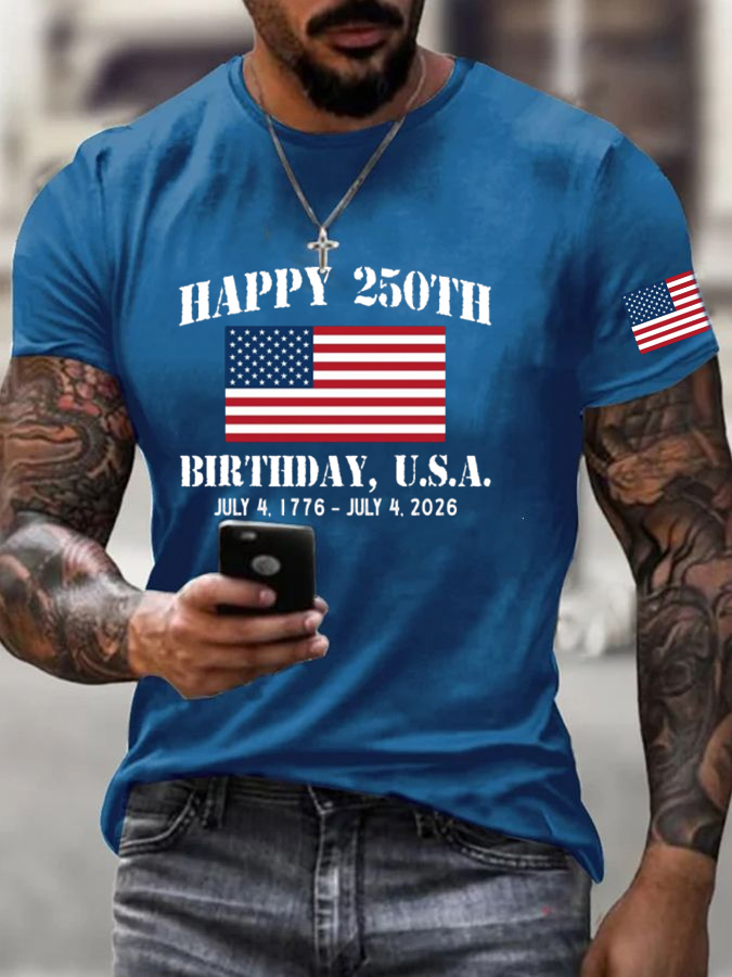 Men'S Flag Printed Short Sleeved Casual T-Shirt