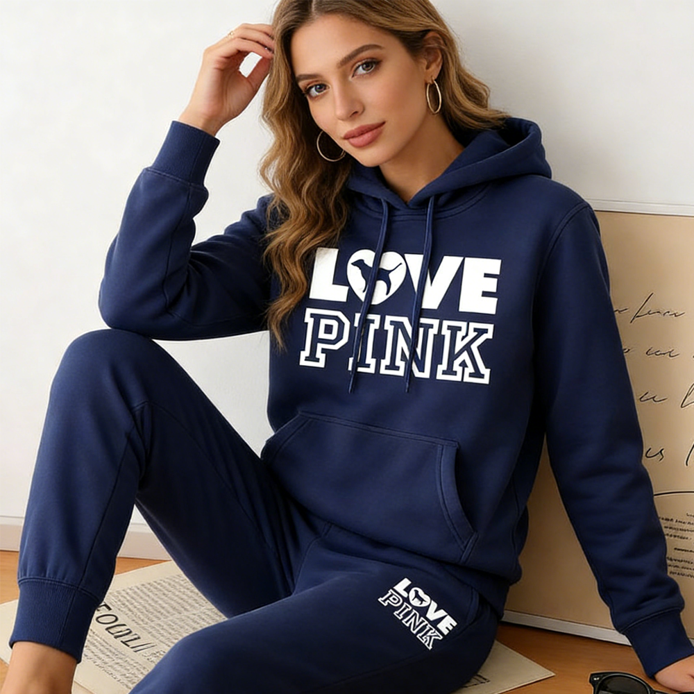 Women's pink letter print sweatshirt and pants set
