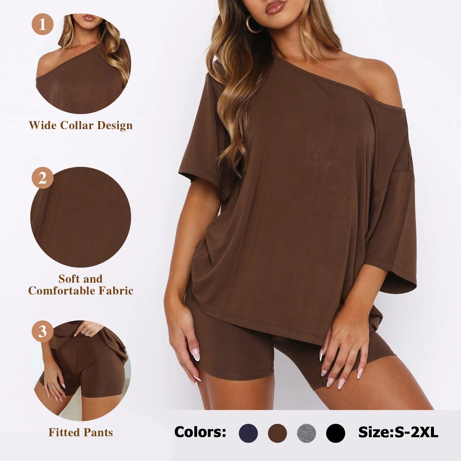 Women's Off-Shoulder Lounge Set Casual Top & Fitted Shorts