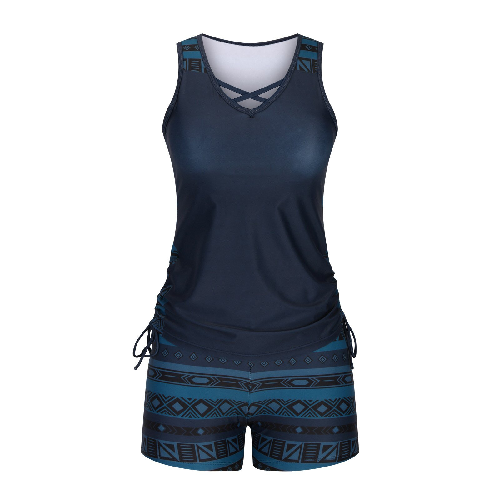 ⏰LAST DAY 90% OFF - Women's 2-Piece Tummy Control Tankini Set with Built-In Bra – Flattering Boho Swimwear with Shorts