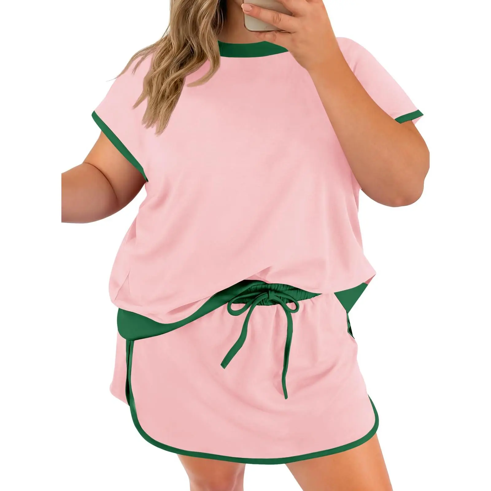 Women's Plus-Size Two-Piece Polyester Shorts Set
