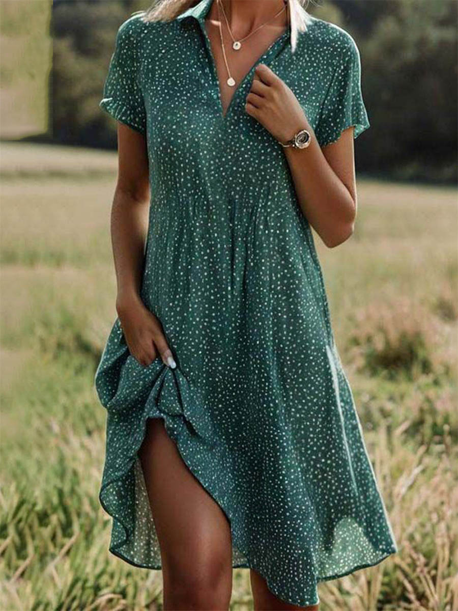 Women's Polka-dot Art Print Casual Loose Elegant V-neck Dress