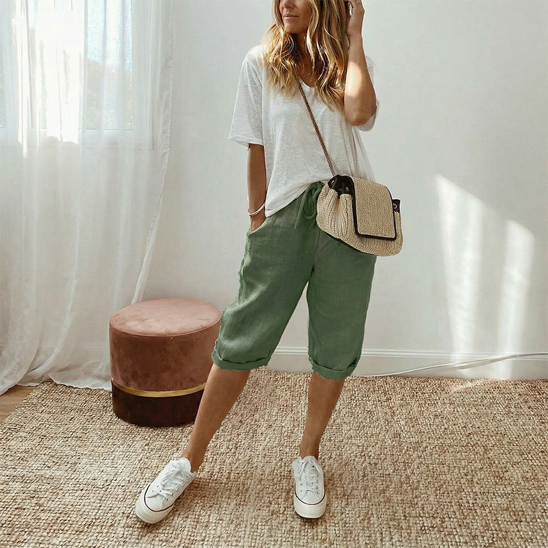👖 LIMITED-TIME 90% OFF! ✨ Women's Cotton Linen Capris – Loose, Cropped, Rolled Cuff, Pockets 🌿