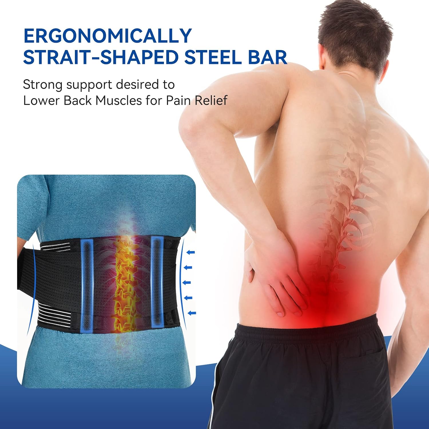 Back Brace for Men Lower Back，Back Support Belt For Women，Breathable Lower Back Support Belt Pain Relief With 6 Stays for Heavy Lifting Herniated Disc, Sciatica, Scoliosis Size L