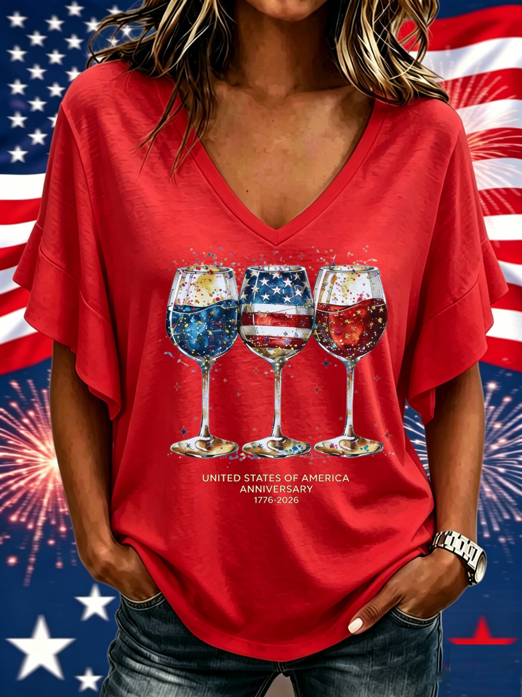 American Flag 250th  Casual T-shirt