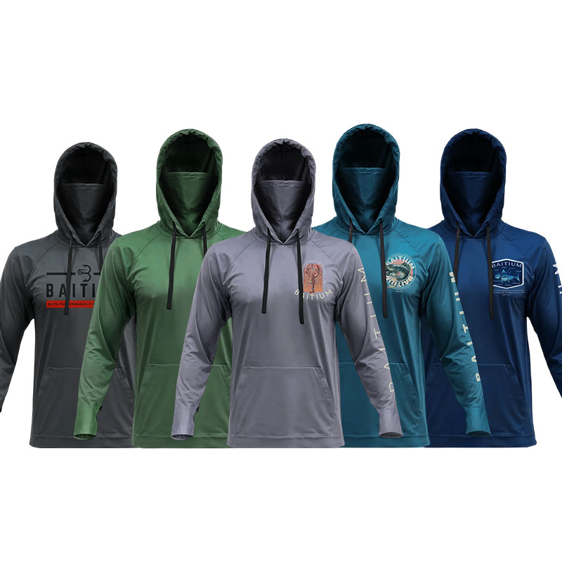 Men’s Hooded UPF 50 Long Sleeve Fishing & Construction Shirt with Gaiter