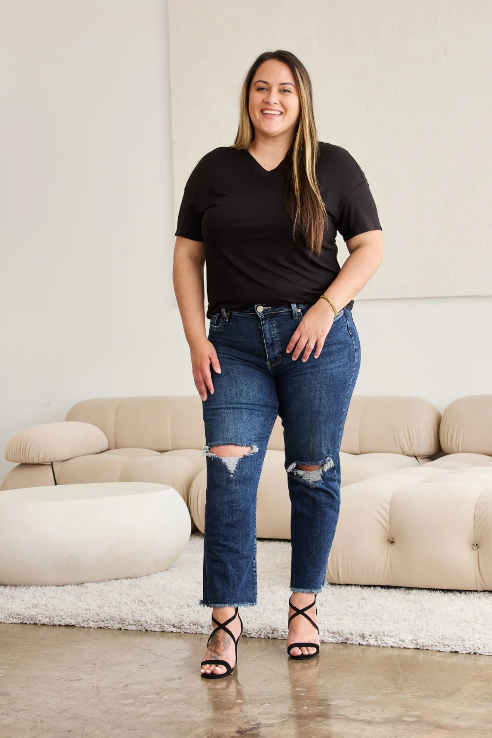 Crop Full Size Tummy Control Distressed High Waist Raw Hem Jeans