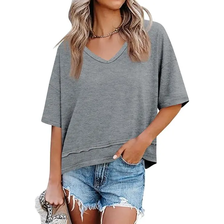 Cicy Bell Women's Summer V-Neck T-Shirt — Premium Blend Fabric, Slimming V-Neck Design