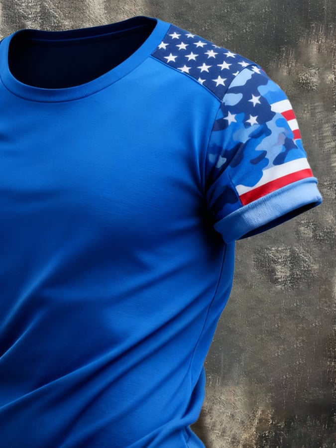 Men's Retro Patriot Camouflage Patchwork T-shirt