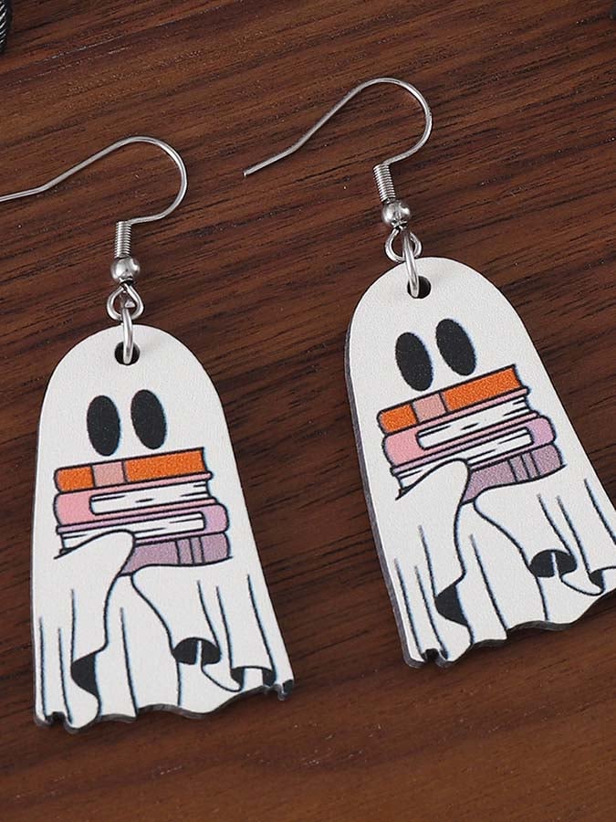 Women's Halloween Book Ghost Earrings