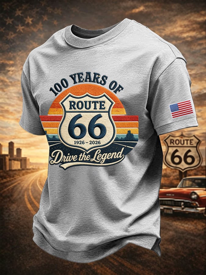 Men's Route 66 Centennial Mother Road Print Round Neck T-shirt