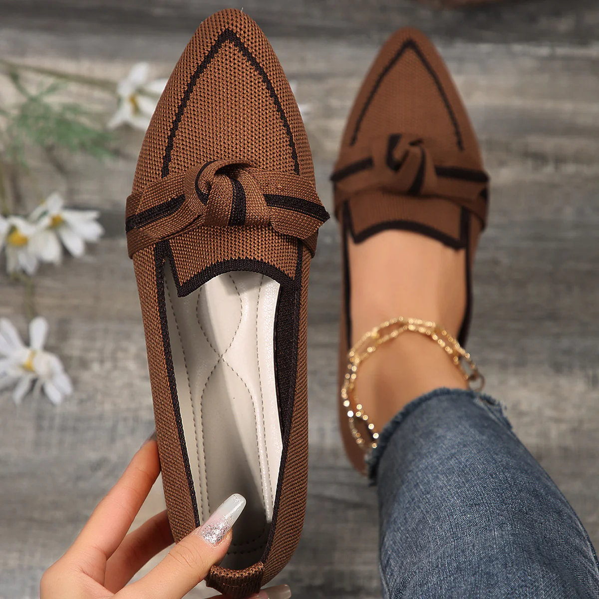 Point Toe Mesh Flat Slip-Ons  (multiple color options)