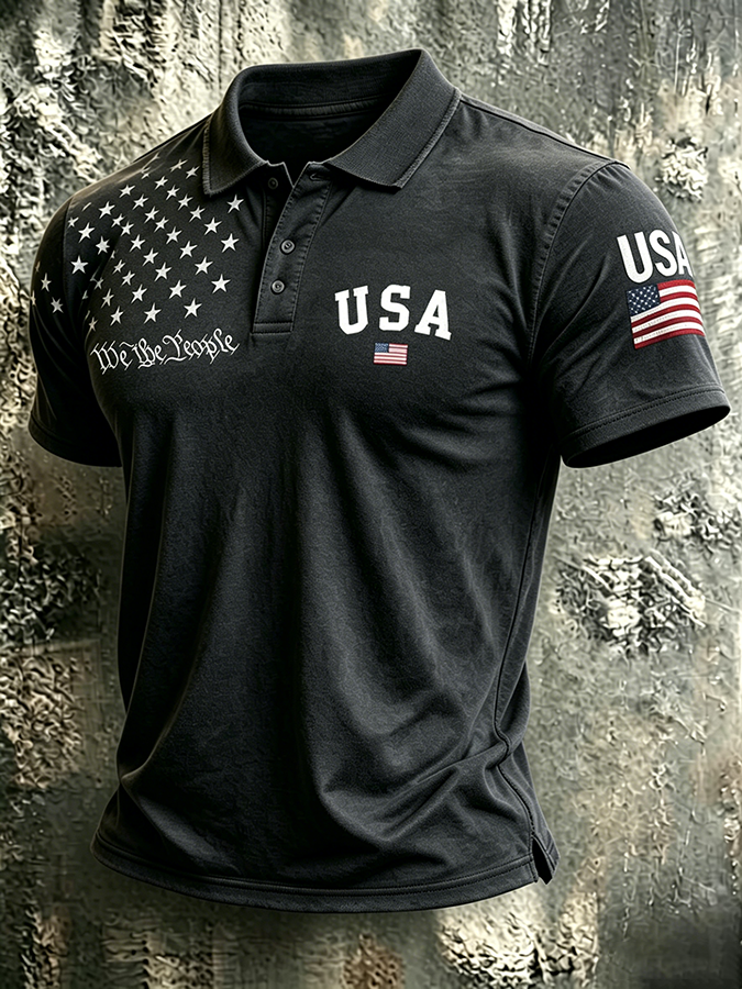 Men'S Casual USA Commemorative Printed Polo Shirt