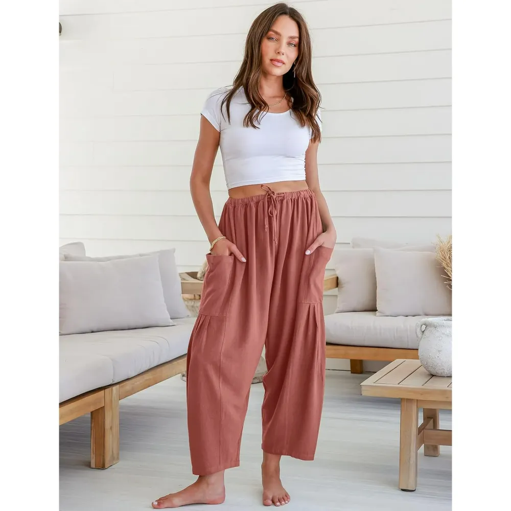 Womens Linen Wide Leg Pants