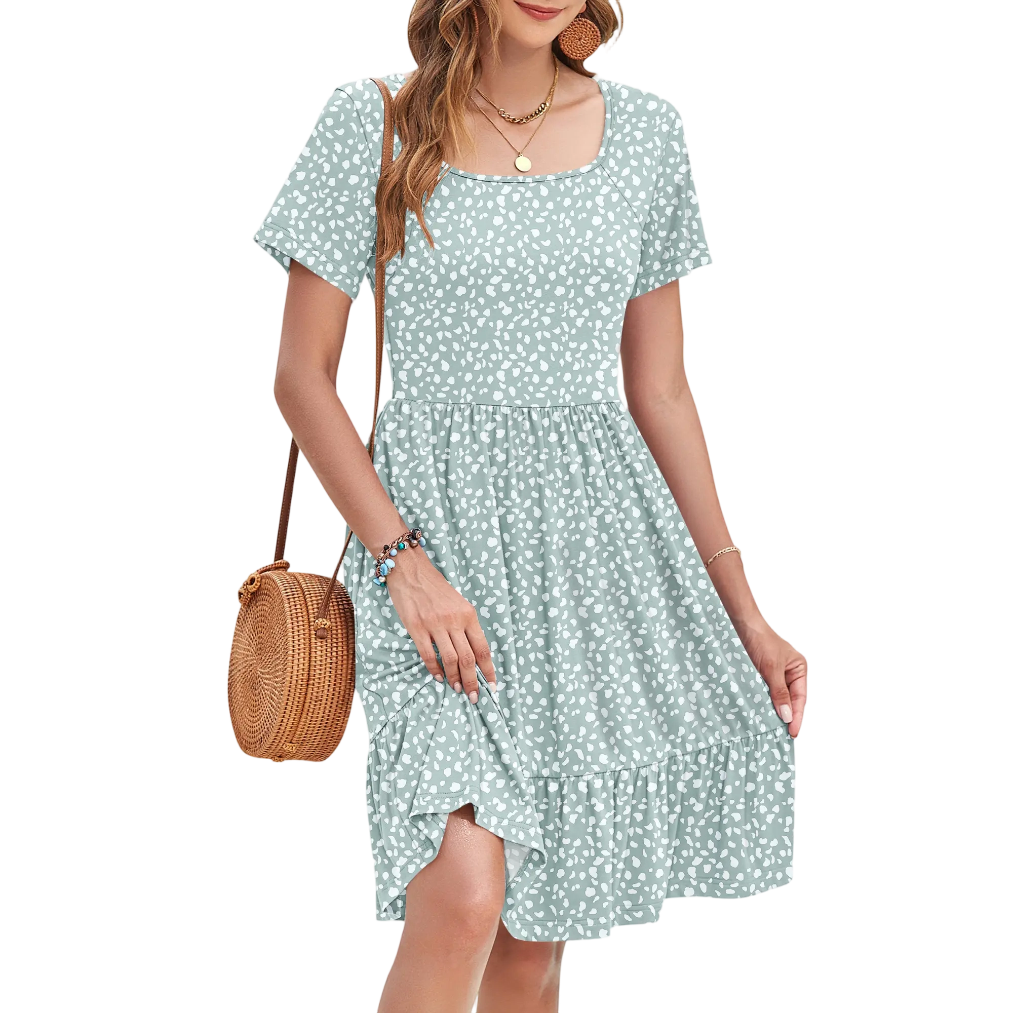 Women Square Neck Ditsy Floral Dress