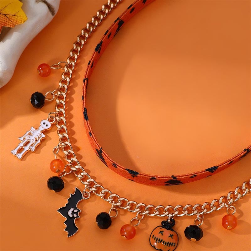 Fashionable And Personalized Creative Skull Pumpkin Bat Pendant Design Necklace